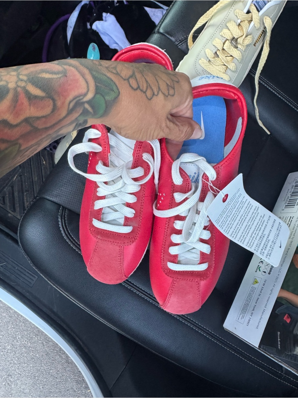 Nike Women's Red and White Cortez leather